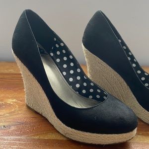 Fergalicious black suede wedges size 7 1/2